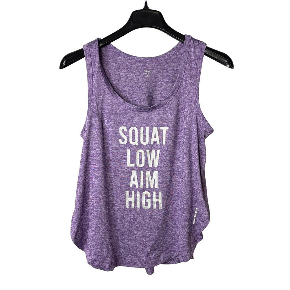 PBX Pro Womens Workout Tank Top M Squat Low Aim High Side Slits Purple Silver